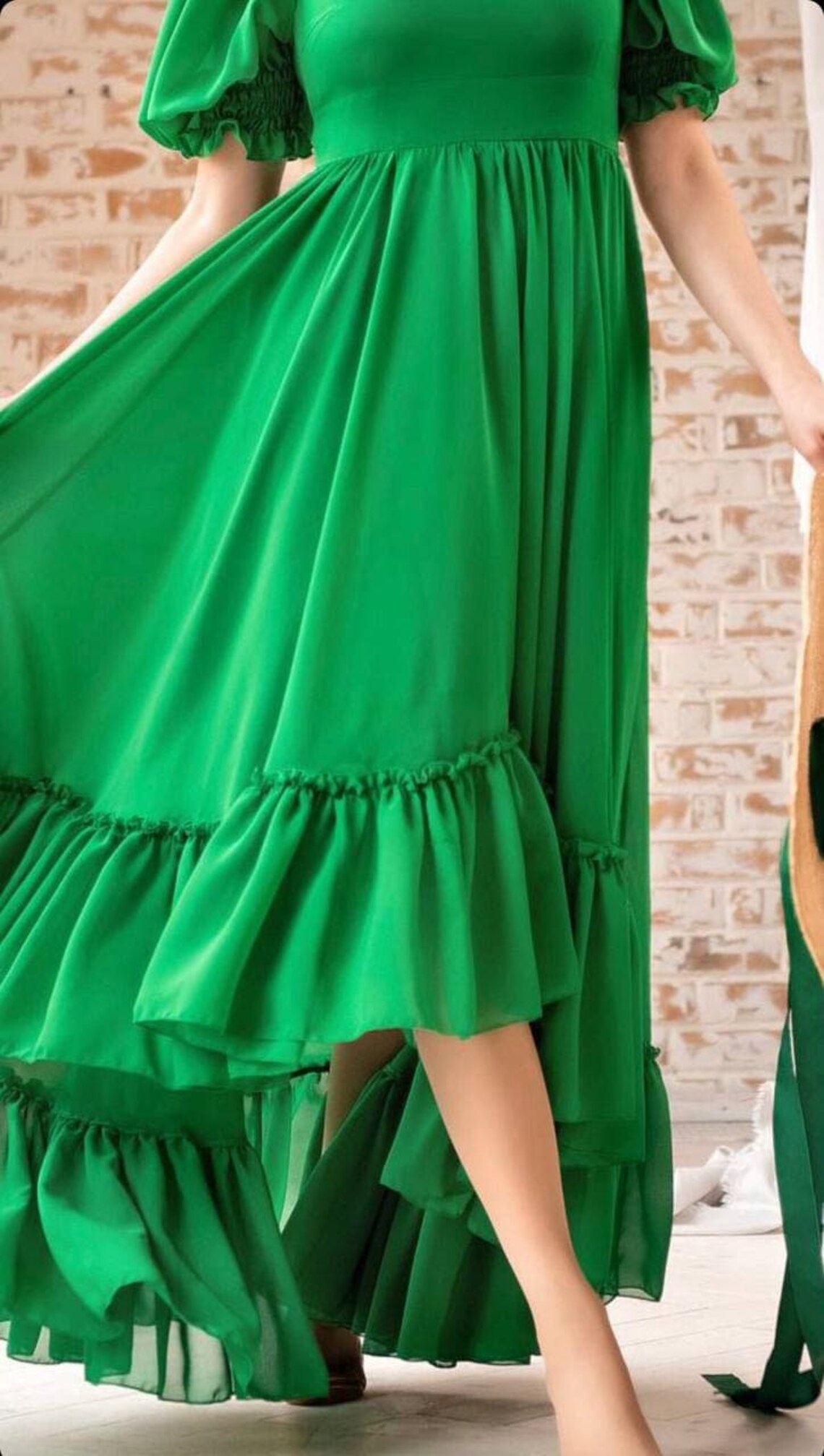 Cottagecore Green Maxi Dress Women Plus Size Chiffon White | Etsy