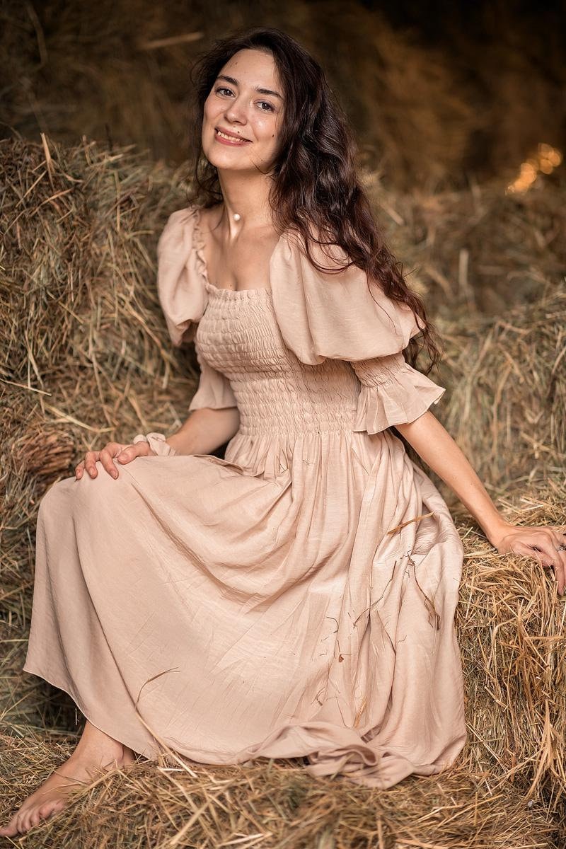 Beige Silk Midi Dress Vintage 70s 