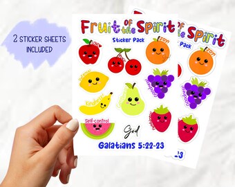 Fruit of the spirit sticker sheets,children christian stickers,love,peace,joy,patience,self control,goodness,faithfulness,sticker sheets