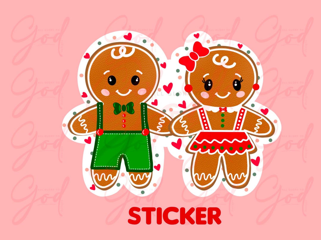 Cute Gingerbread Girl and Boy Sticker,christmas Gingerbread Couple