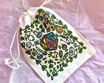Handmade Cotton D&D Dice Bag: D20 Print Pouch