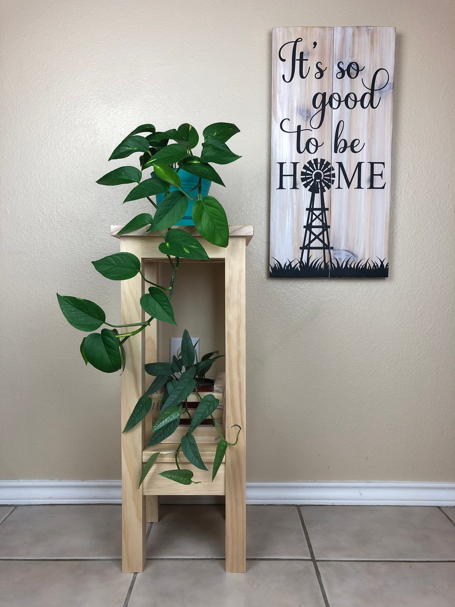 Solid Wood Finished Plant Stand TwoTiered Rustic Plant Etsy