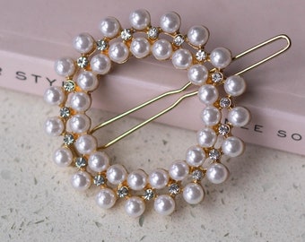 Pearl Circle Hair Pin with Rhinestones | Pearl Hair Accessories | Pearl Wedding Hair Accessories | Pearl Wedding Hair Clip | Pearl Hair Pin