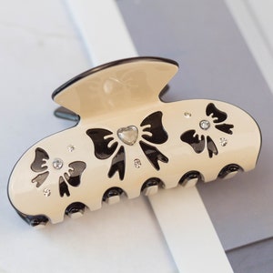 Bow Printed Hair Claw with Gem | Bow Hair Claw Clip for Women | Bow Claw Clip Thick Hair | Coquette Hair Accessory | Claw Clip for Fine Hair