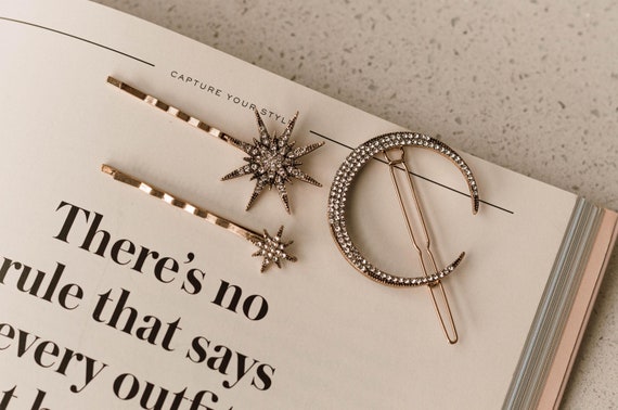 Vintage Moon Star Hair Pins - 3 Piece Set | Celestial  display picture 2