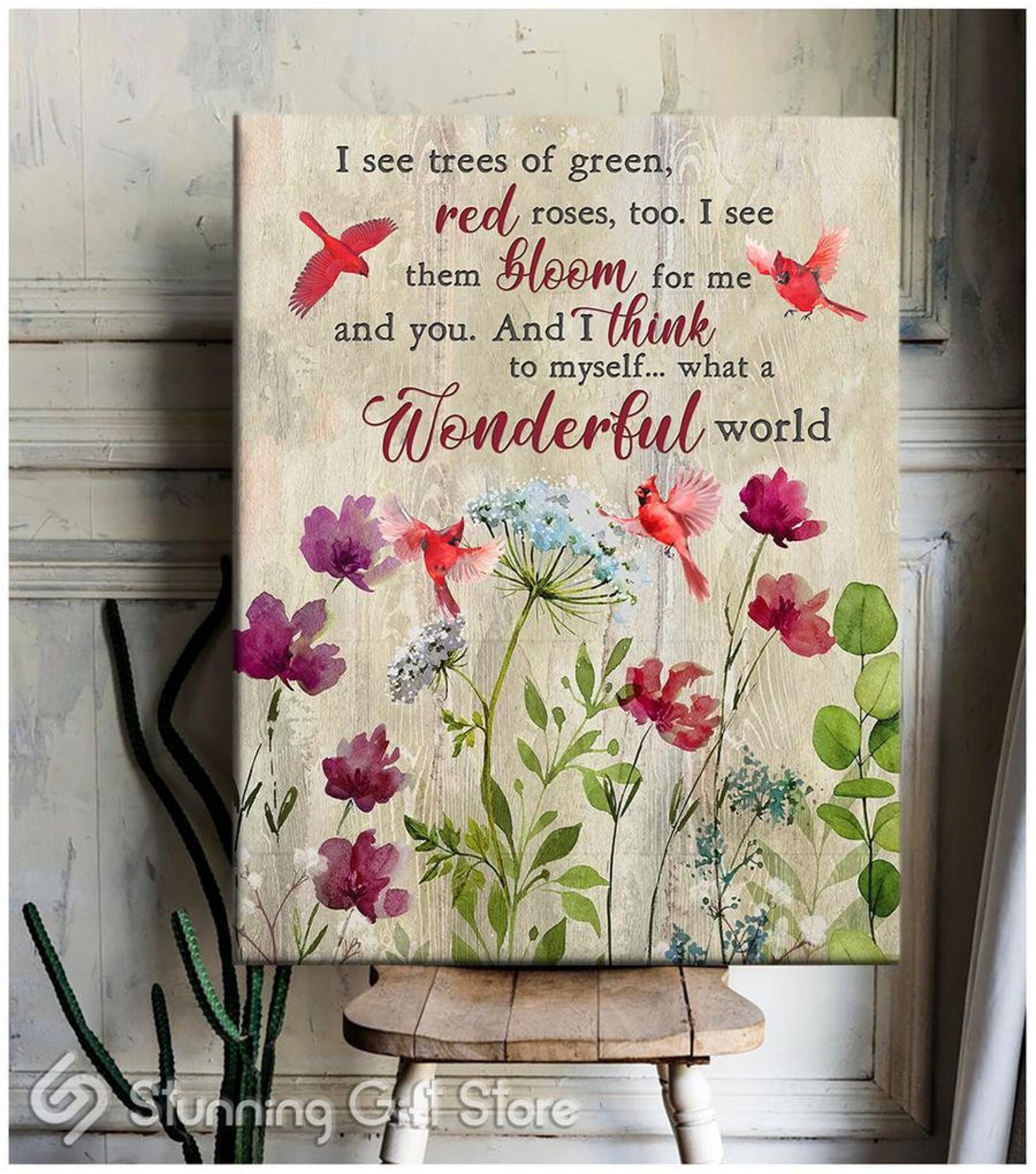 Canvas What a wonderful world Cardinal and Flower Wall Art Etsy