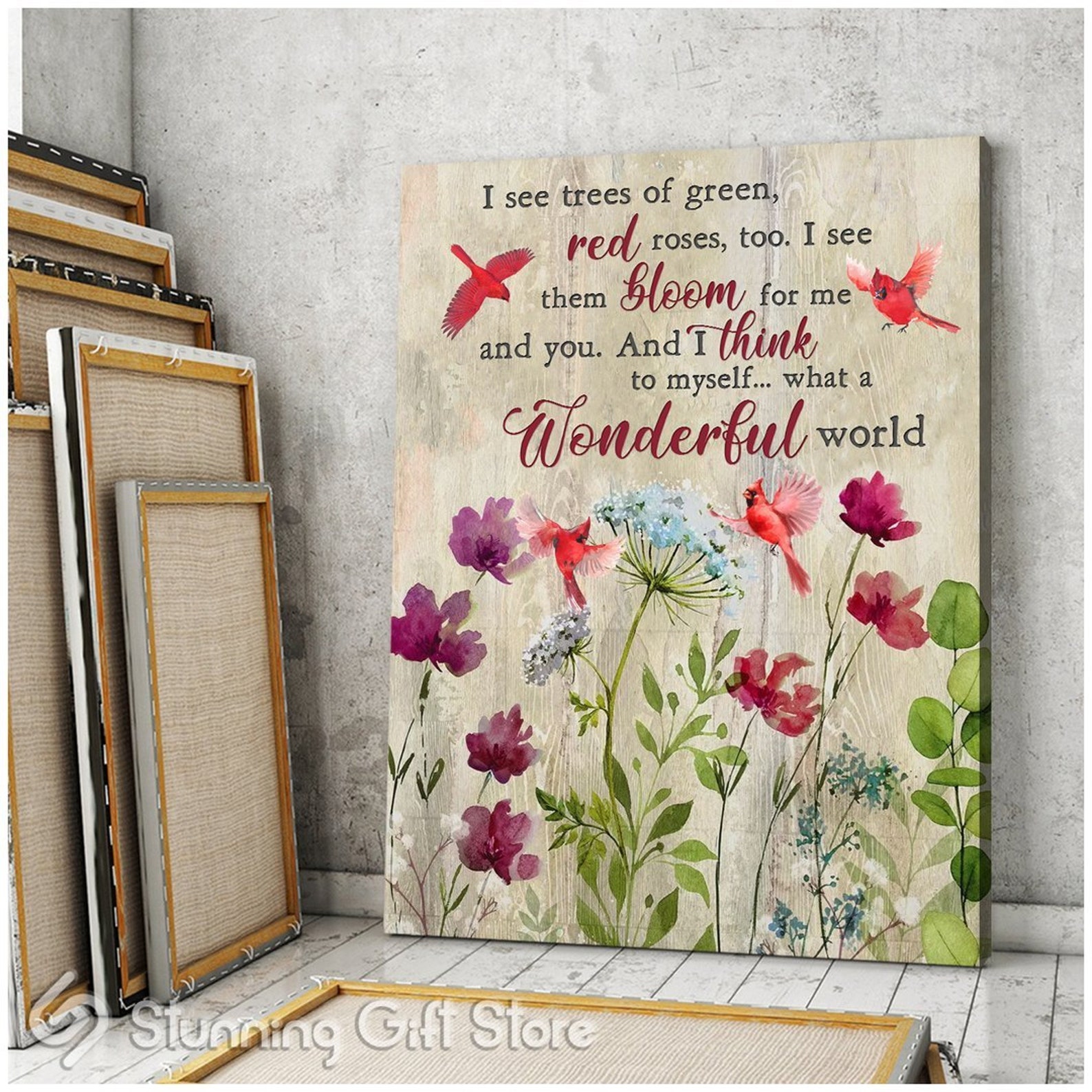 Canvas What a wonderful world Cardinal and Flower Wall Art Etsy
