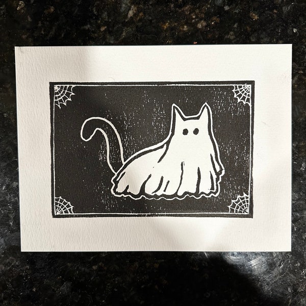 Ghost Cat Lino Print