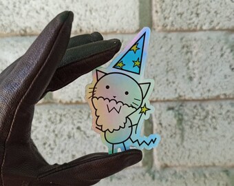 Bearded Wizard Cat Holographic Sticker