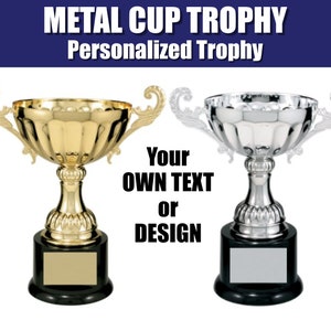 Personalized Trophy Gold or Silver Metal Cup, Customized Trophy