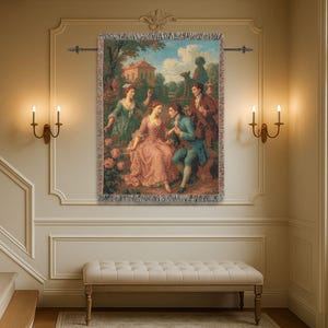 French Rococo Woven Tapestry Blanket: Renaissance Wall Hanging