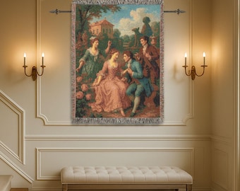 French Rococo Woven Tapestry Blanket: Renaissance Wall Hanging
