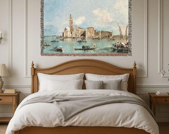 Large Wall Tapestry Blanket,Woven European Art Throw,Renaissance Venice Scene,Francesco Guardi,San Michele Island Vintage Textile Wall Art