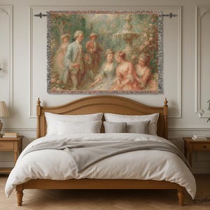 French Rococo Woven Tapestry Blanket: Vintage European Wall Art