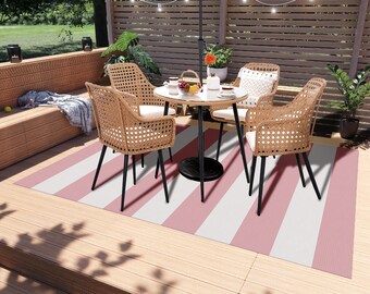 Large Cabana Striped Outdoor Rug: Pink and White Deck Rug