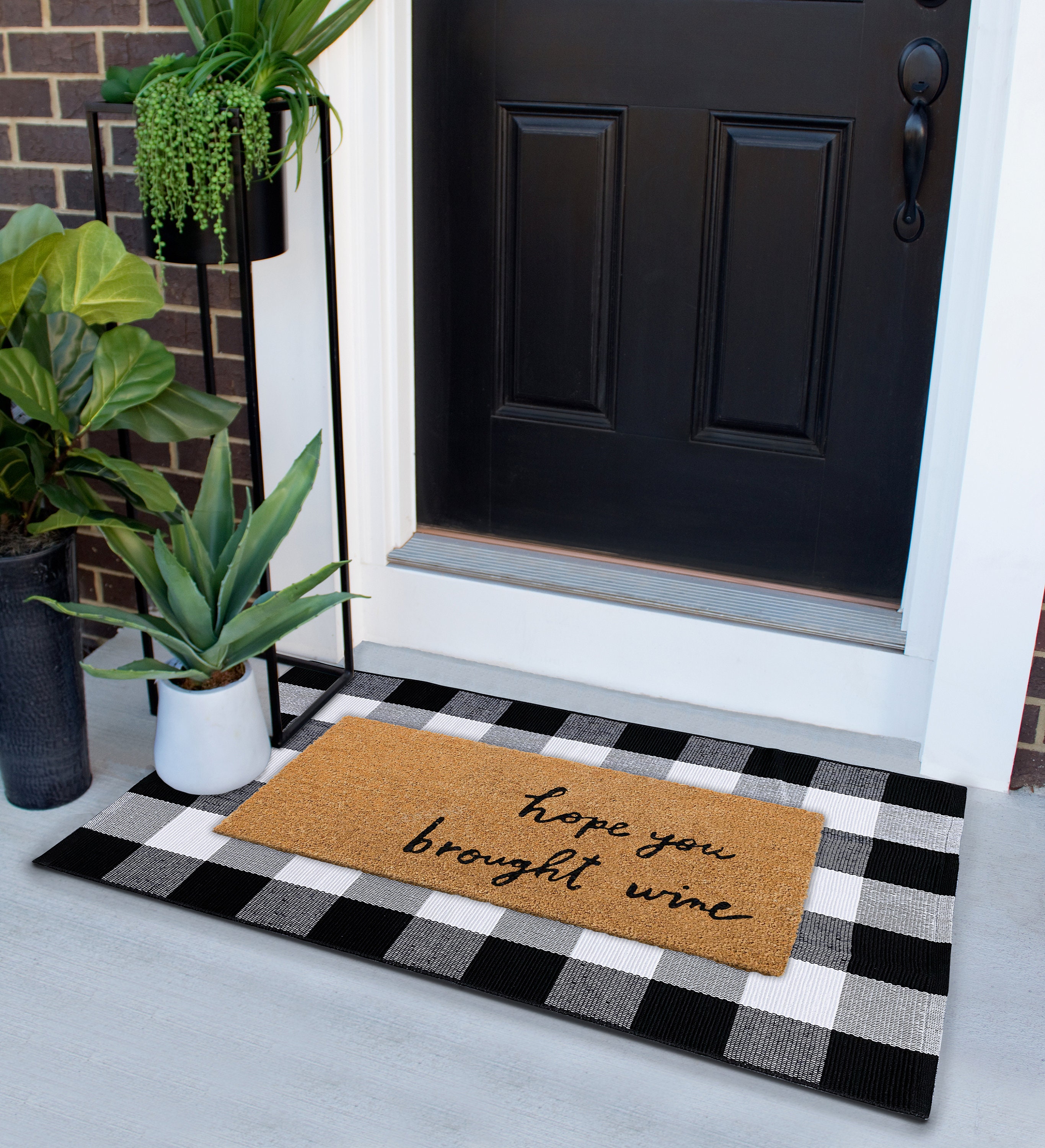 LBCASA Black White Plaid Indoor Door Mat - 16x24, Non-Slip Welcome Mat  for Patio, Gnomes Skate Geometric Space Abstract Art Front Door Rug for