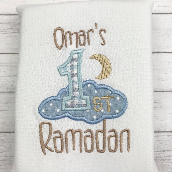 1st Ramadan!!! Embroidered Ramadan Personalized Shirt For Kids, 1st Ramadan Unisex Custom Made Shirts and Bodysuits,