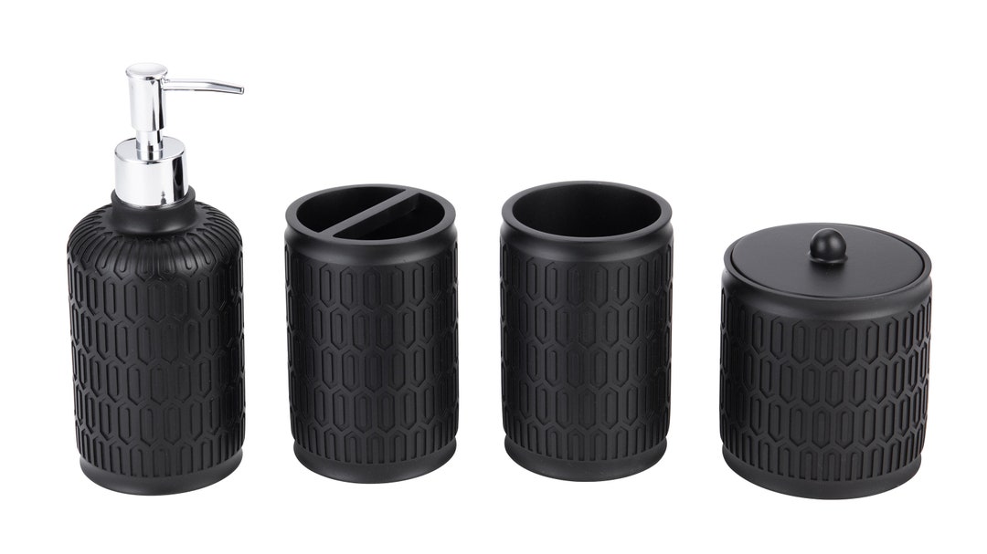 Bathroom Accessories Set 4 Pieces Black Bathroom Accessory Etsy