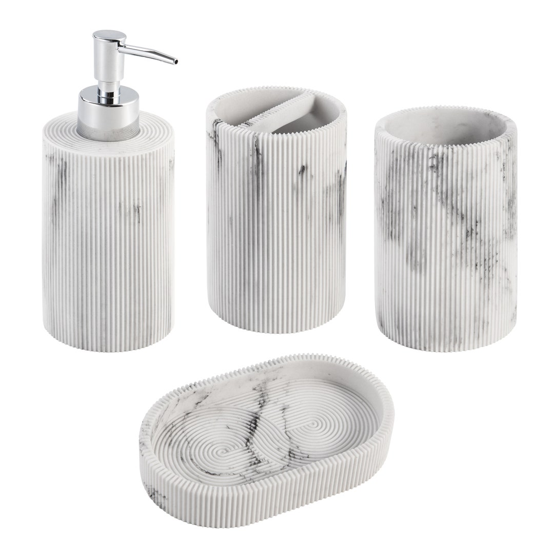 4pc Marble Resin Marble Effect Bath Accessory Set Kralix Etsy