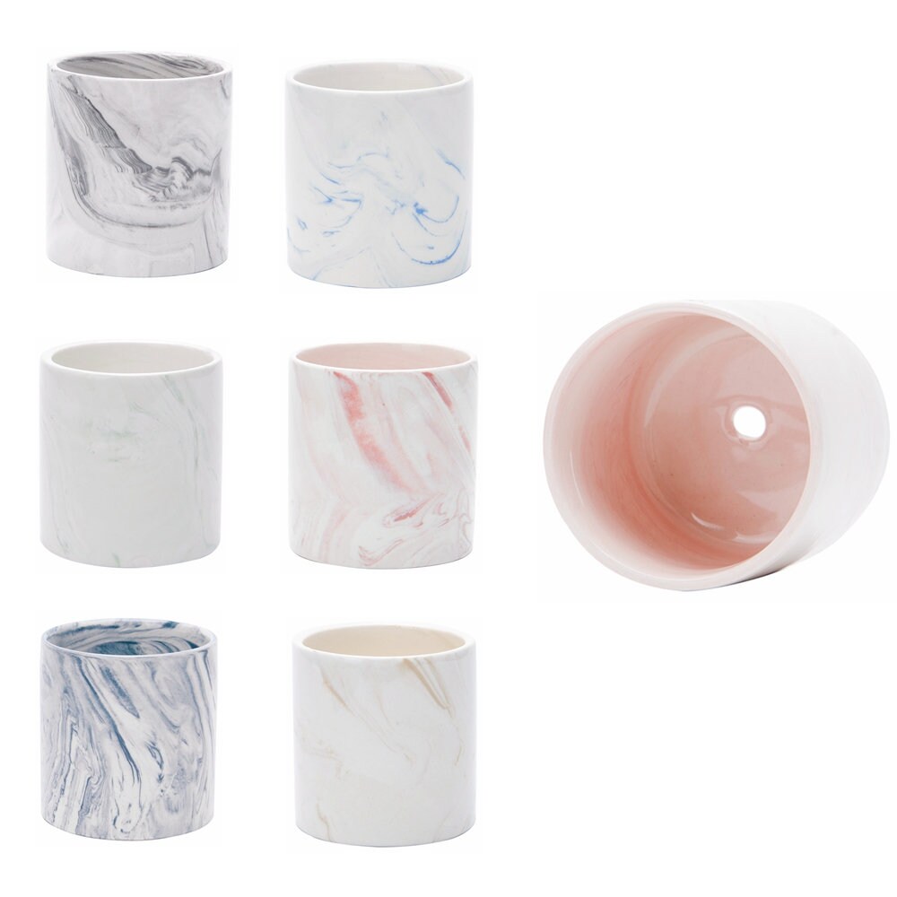 Ceramic Marble Round Planter Pots Marbled Pots With Drainage Hole and ...