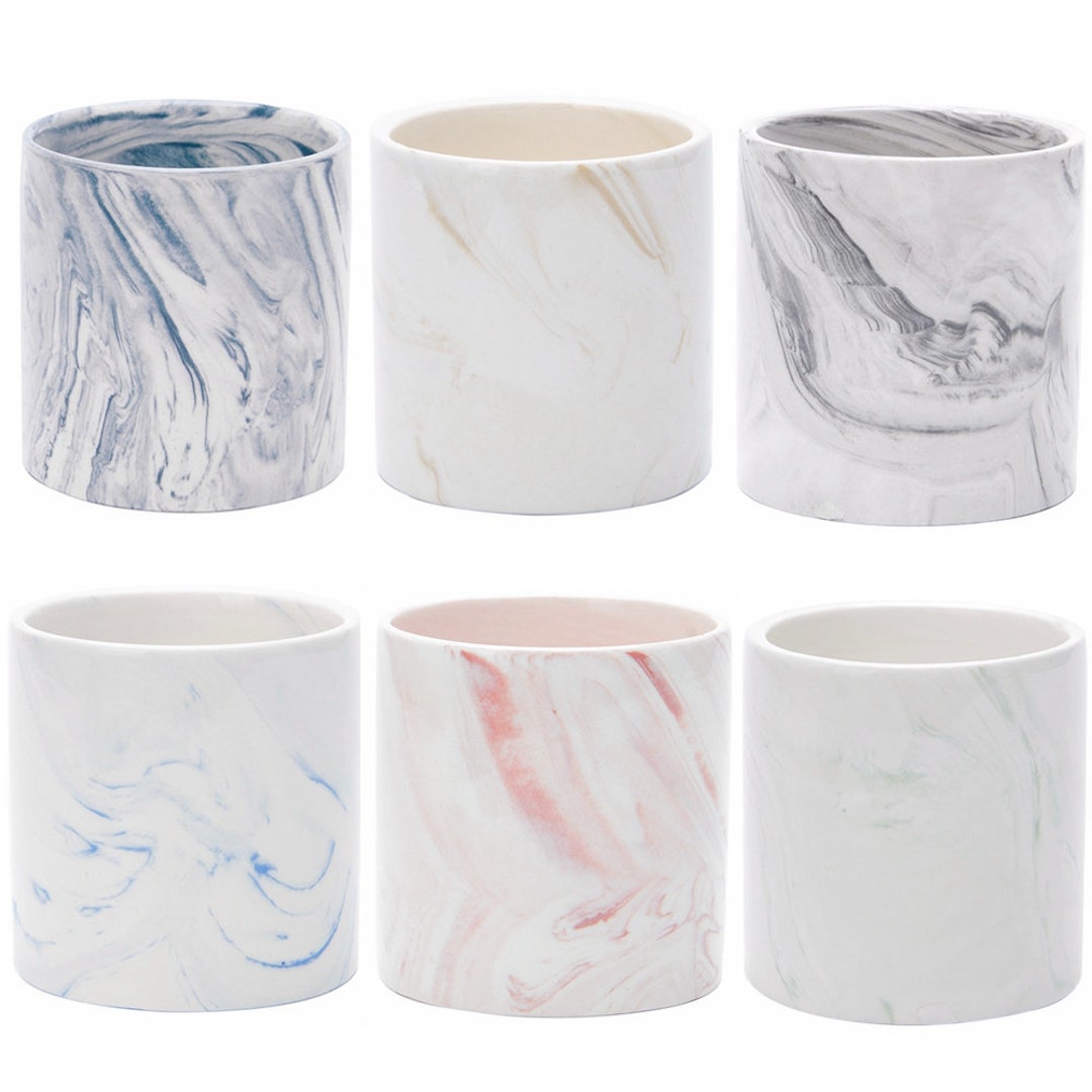 Ceramic Marble Round Planter Pots Marbled Pots With Drainage Hole and ...