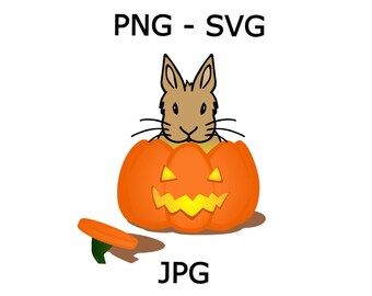 Halloween Bunny SVG - Halloween Bunny in a Pumpkin PNG JPG Clipart - Halloween Rabbit Design File - Halloween Bunny Clip Art Digital File