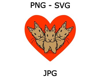 Three Bunnies in a Heart SVG - Bunny Love Bunnies Heart PNG JPG Clipart - Bunny Heart Rabbit Design File - Cute Valentine's Bunnies Clip Art