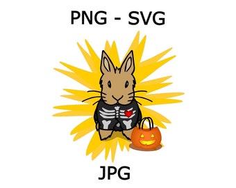 Halloween Bunny SVG - Halloween Bunny in Skeleton Costume PNG JPG Clipart - Halloween Rabbit Design - Halloween Bunny Clip Art Digital File