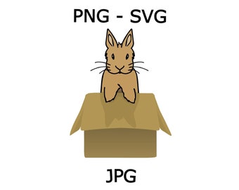 Bunny in a Box SVG - Rabbit in a Brown Box JPG PNG Clipart - Bunny Rabbit Out of Box Print Design File - Cute Bunnies Clip Art Design