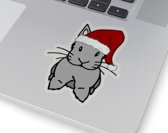Chinchilla Grey Santa Bunny Sticker - Christmas Bunny Sticker - Christmas Rabbit Sticker - Holiday Christmas Sticker - Gift for Rabbit Lover
