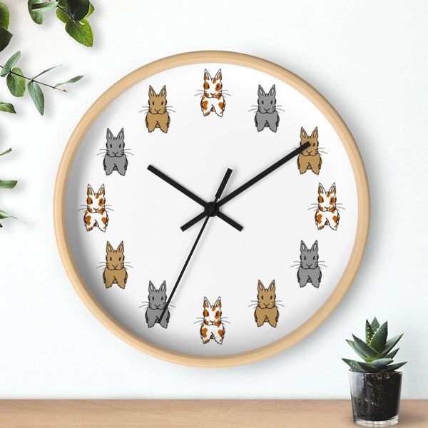 Bunny O'Clock Wall Clock - Rabbit Wall Clock - Bunny Wall Clock - Animal Print Clock - Nursery Wall Clock - Rabbit Wood Decor Clock