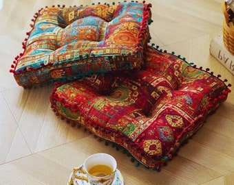 Bohemian Print Cushion Datura Floor Pillow Square