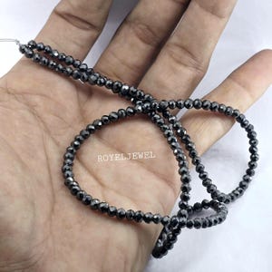 3.5mm Black Moissanite Beads: Faceted Round Cut, 16-22 Inch