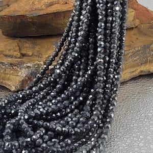 Black Moissanite Beads: 2-12mm Faceted Rondelle Strands