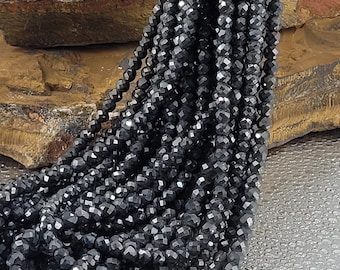 Black Moissanite Beads: 2-12mm Faceted Rondelle Strands