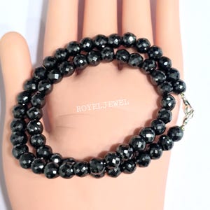 Faceted Black Moissanite Beads: 8mm Round, 16-22 Inch