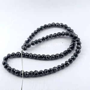 6mm Black Moissanite Beads: Faceted Round Cut, 16-22 Inch Strand