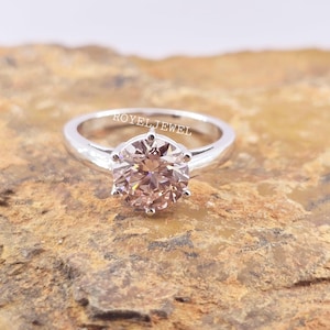 Light Pink Basket Set Round Diamond Solitaire Engagement Ring, Lab Grown Diamond Wedding Ring for Her, Anniversary Ring for Women CVD
