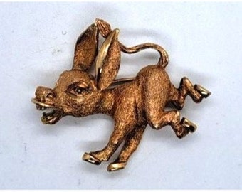 1-3/4" Braying Donkey pin brooch gold tone