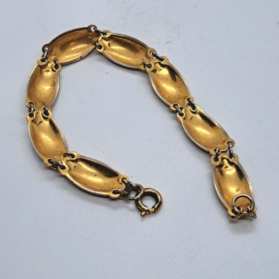 Vintage 7" Damascene Bracelet Gold Tone Silver To… - image 3