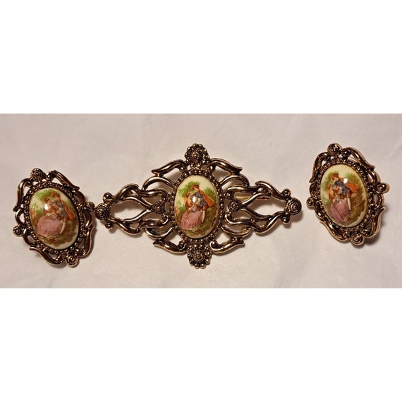 Victorian Style Brooch and Earrings - image 1