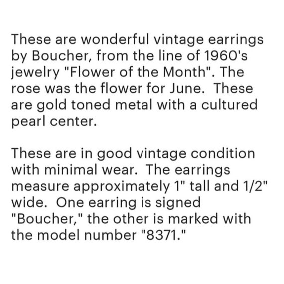 Boucher rosebud pearl CLIP ON earrings Gold Tone - image 2