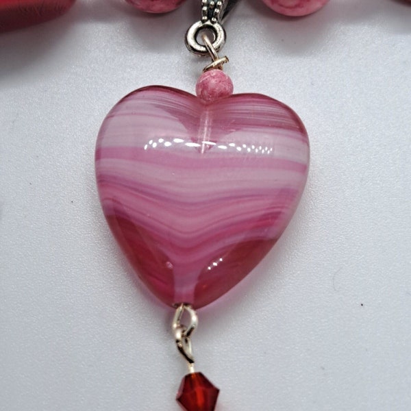 Mod Pop Art Urban Spiral Swirl Wave Glass Heart twisted love Y-Necklace Pink Red