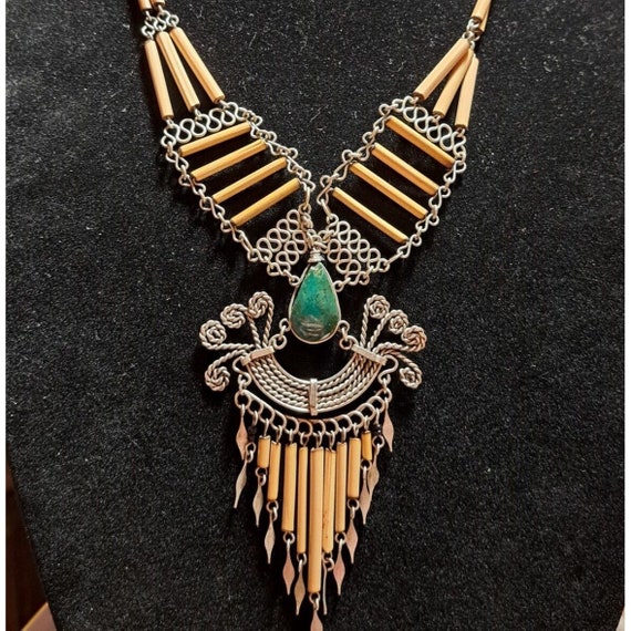 Peruvian Ethnic Tribal Reed Necklace & Earrings S… - image 1