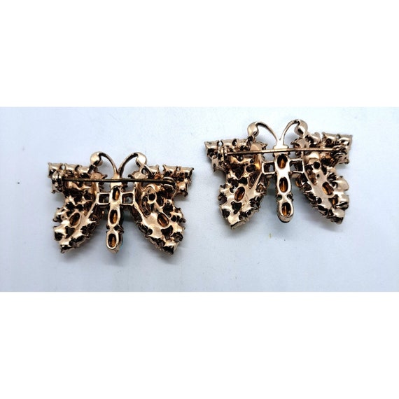 Vintage Gold tone butterfly pins glass stones 1-1… - image 3