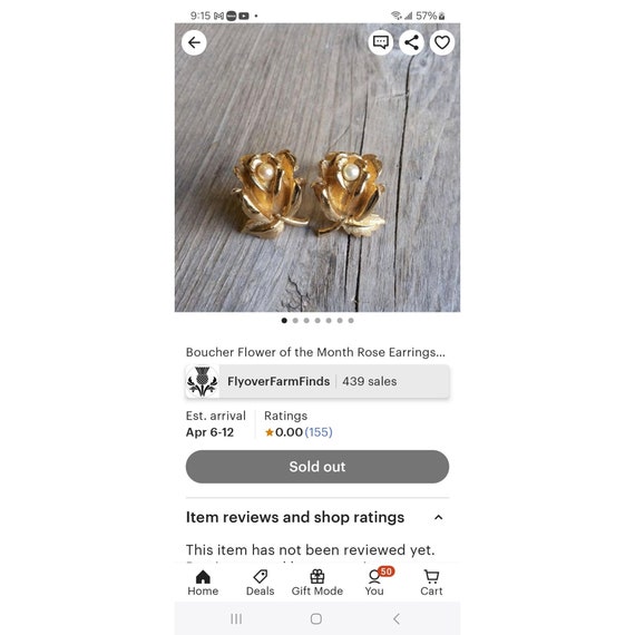 Boucher rosebud pearl CLIP ON earrings Gold Tone - image 3