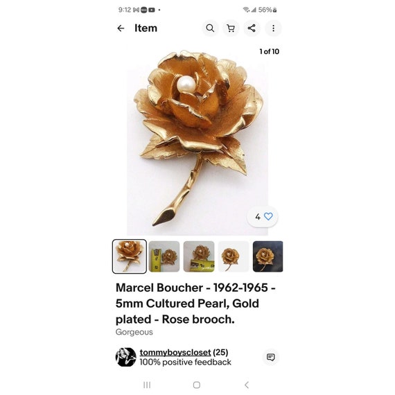Boucher rosebud pearl CLIP ON earrings Gold Tone - image 5