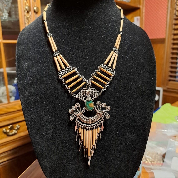 Peruvian Ethnic Tribal Reed Necklace & Earrings S… - image 4