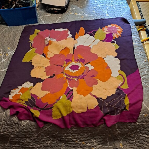 Gorgeous Silk 36" Square Scarf Pink Fuschia Flora… - image 4