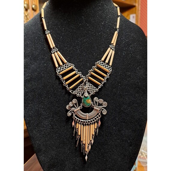 Peruvian Ethnic Tribal Reed Necklace & Earrings S… - image 3